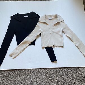 Babaton 2 pack black and cream cropped knit polo